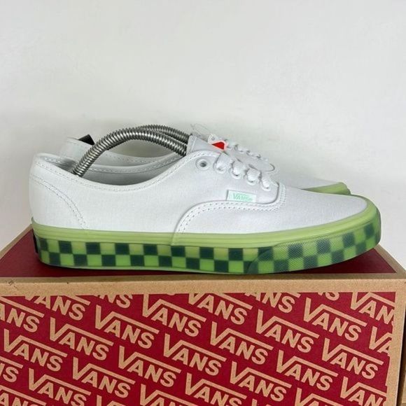 Vans Shoes - Vans translucent green grash checkered white authentic sneakers women’s size 8.5